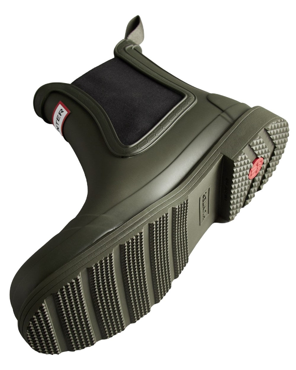 Dark Olive Coloured Hunter Mens Commando Chelsea Boots on White Background