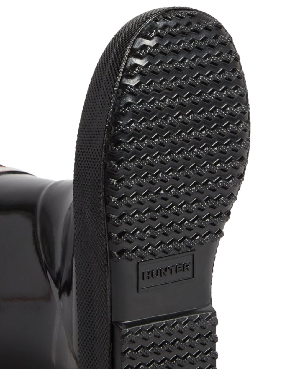 Black Coloured Hunter Original Kids First Gloss Wellington Boots on White Background