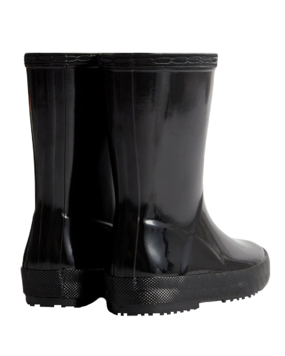Black Coloured Hunter Original Kids First Gloss Wellington Boots on White Background