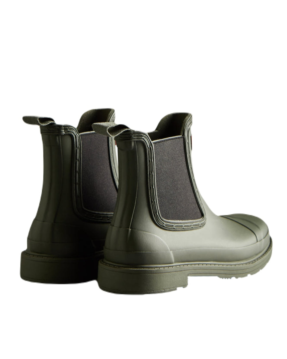 Dark Olive Coloured Hunter Womens Commando Chelsea Boots on White Background