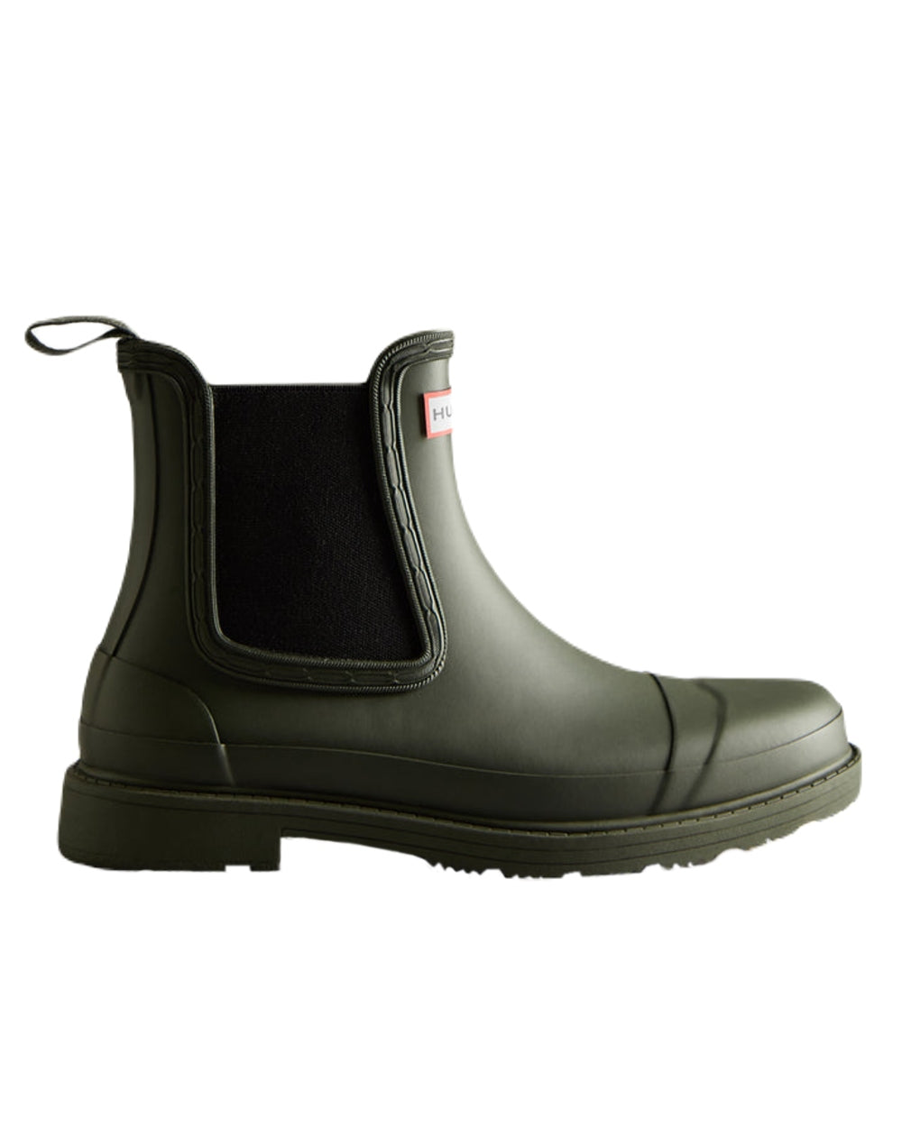 Dark Olive Coloured Hunter Womens Commando Chelsea Boots on White Background