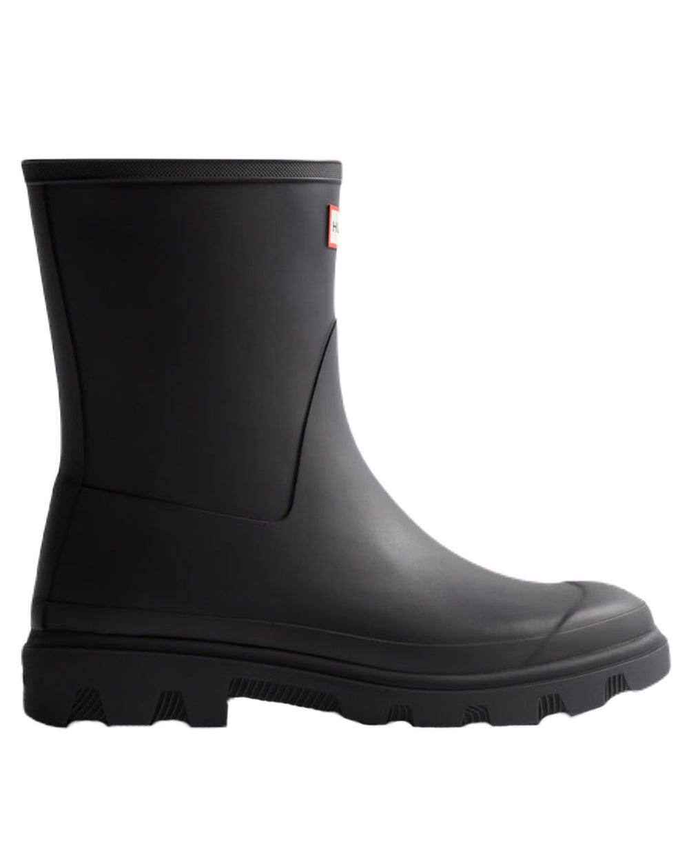 Black Coloured Hunter Womens Downpour Short Wellington Boots on White Background