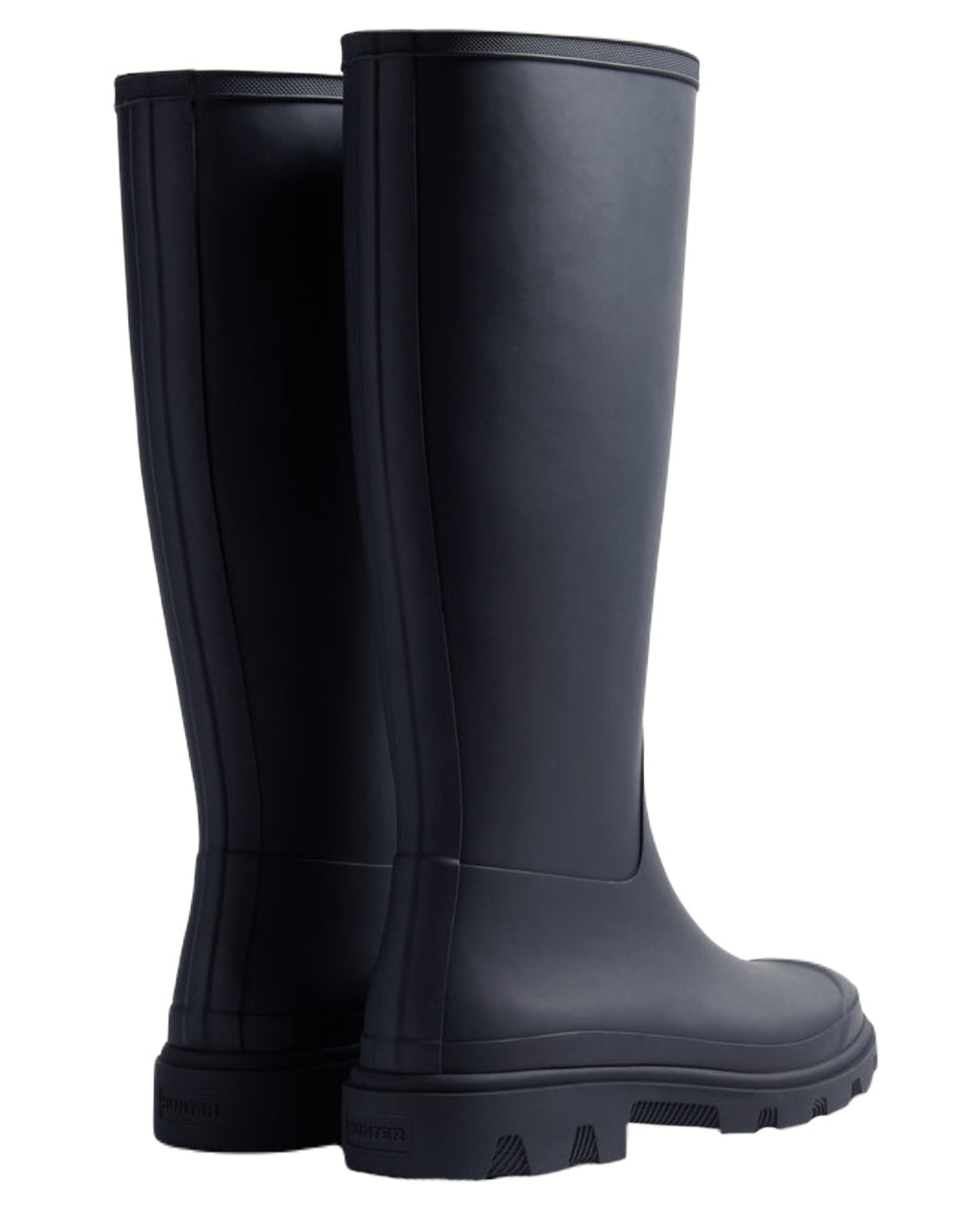 Hunter Navy Coloured Hunter Womens Downpour Tall Wellingtons on white background