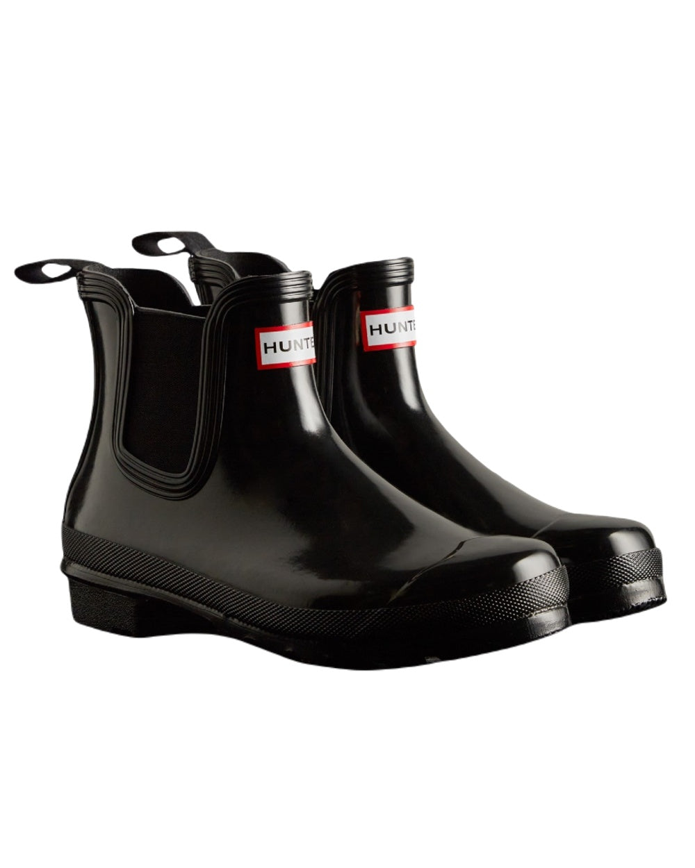 Black Coloured Hunter Womens Original Chelsea Gloss Boots on White Background