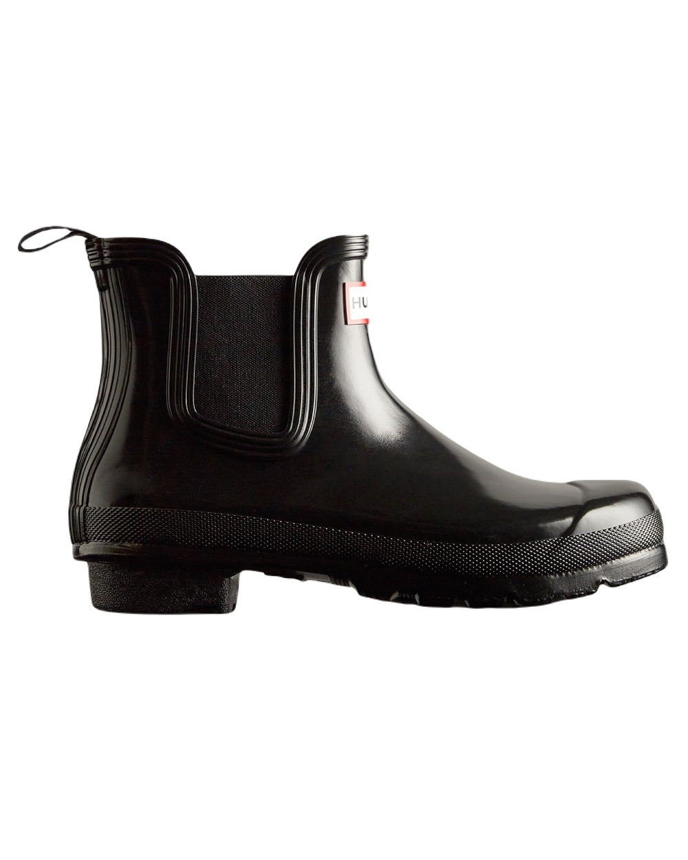 Black Coloured Hunter Womens Original Chelsea Gloss Boots on White Background