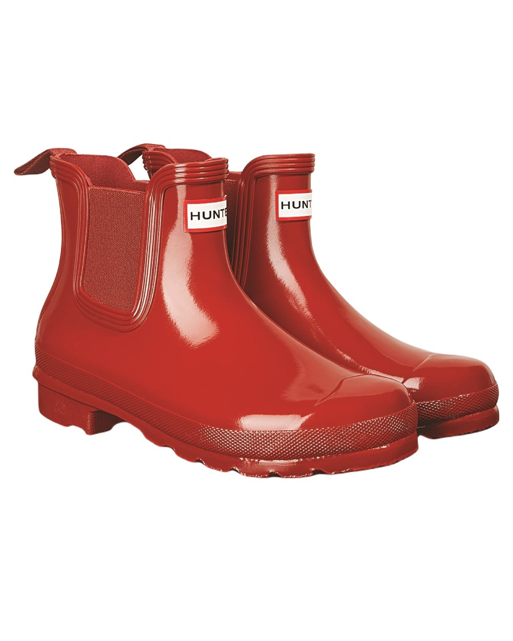 Military Red Coloured Hunter Womens Original Chelsea Gloss Boots on White Background