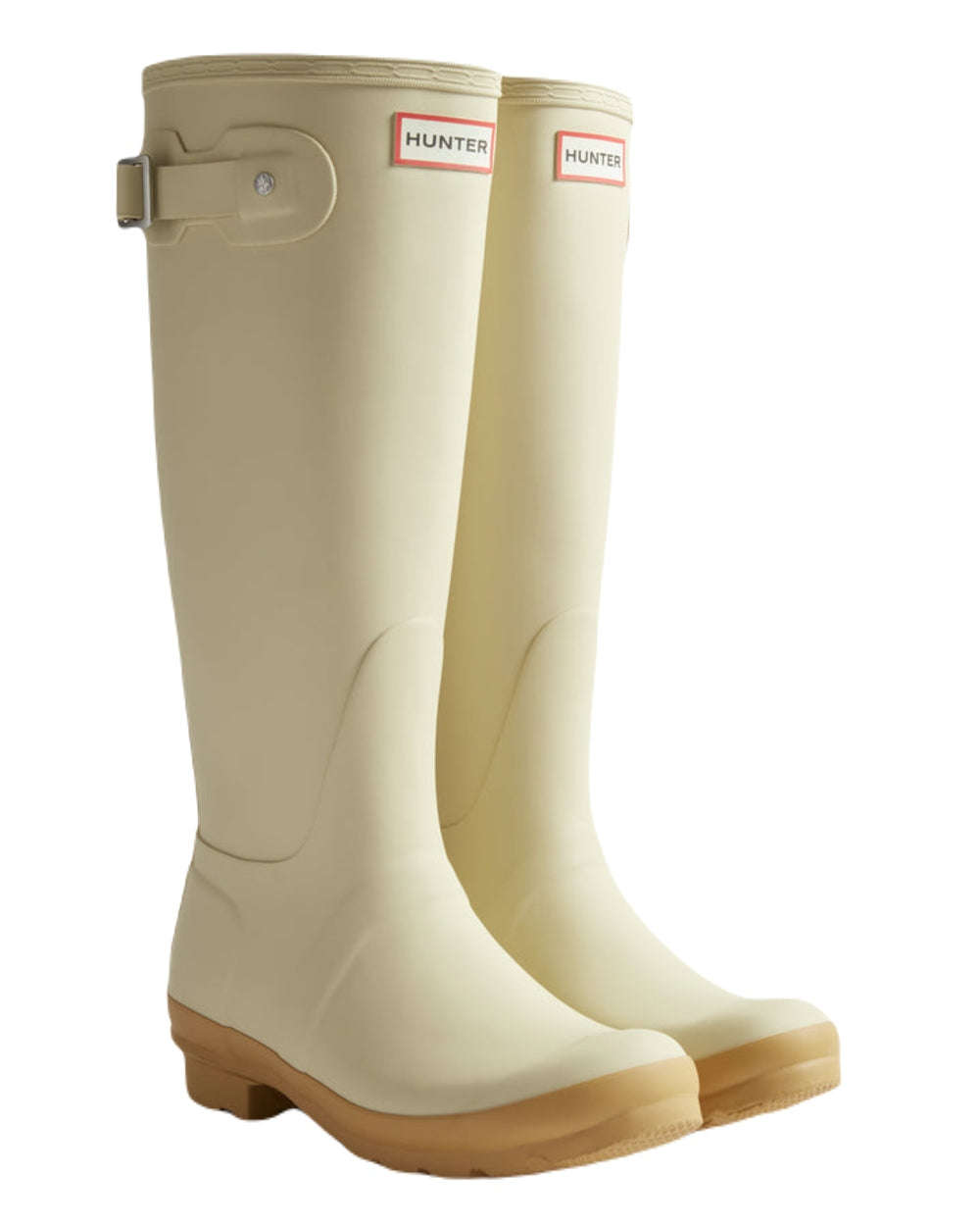 Gravel Biscuit Coloured Hunter Womens Original Tall Wellington Boots on White Background
