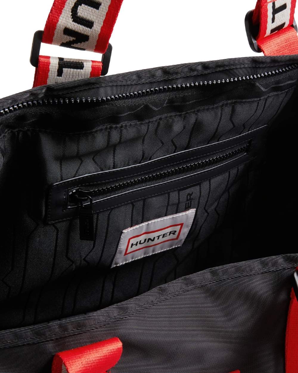 Black Coloured Hunter Womens Robertson Jacquard Webbing Shopper Tote on White Background