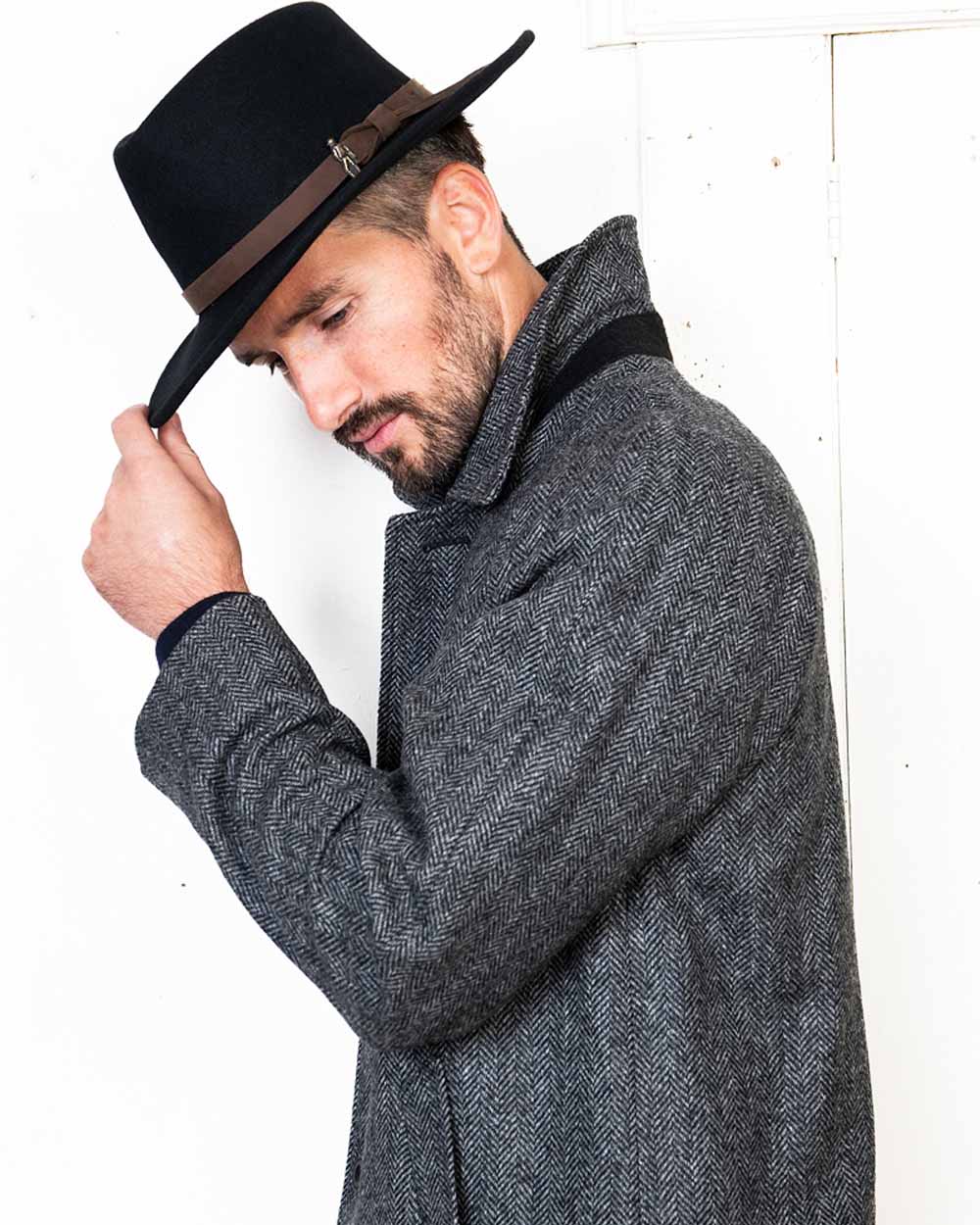Black coloured Jack Murphy Boston Crushable Felt Hat on wall background