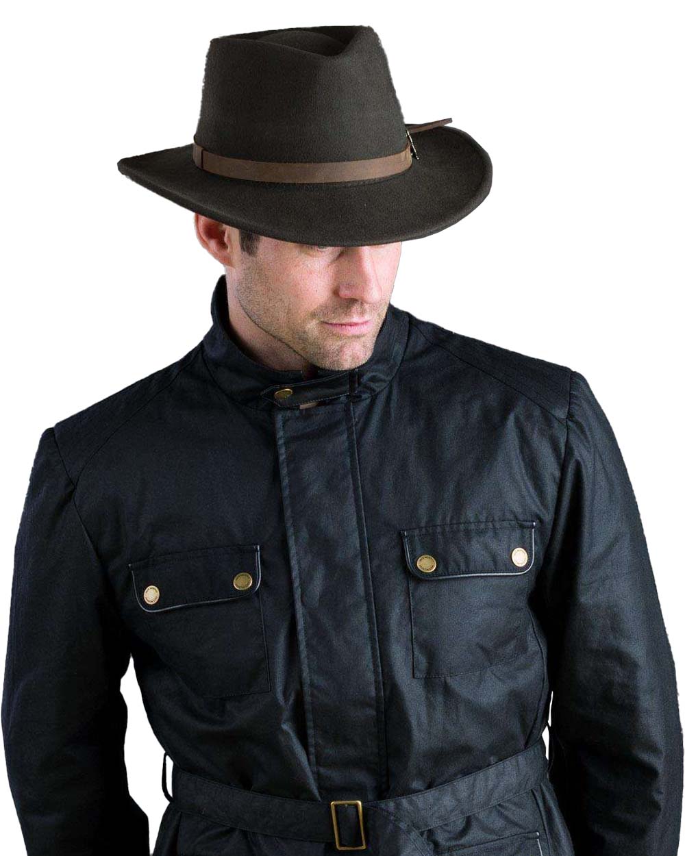 Olive coloured Jack Murphy Boston Crushable Felt Hat on White background