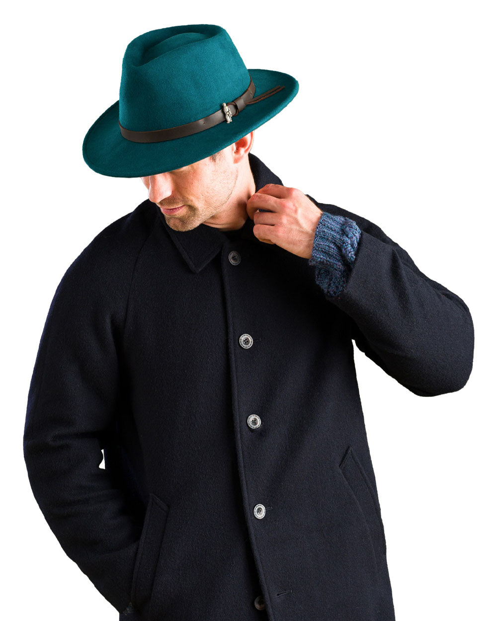 Teal Green coloured Jack Murphy Boston Crushable Felt Hat on White background