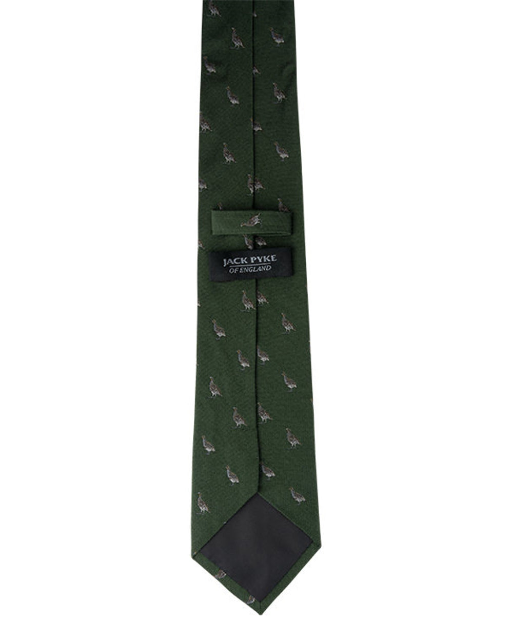 Green coloured Jack Pyke Silk Tie Partridge on white background