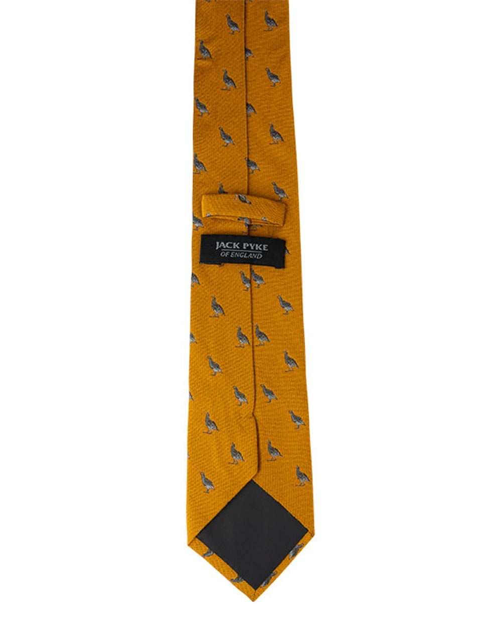 Mustard coloured Jack Pyke Silk Tie Partridge on white background