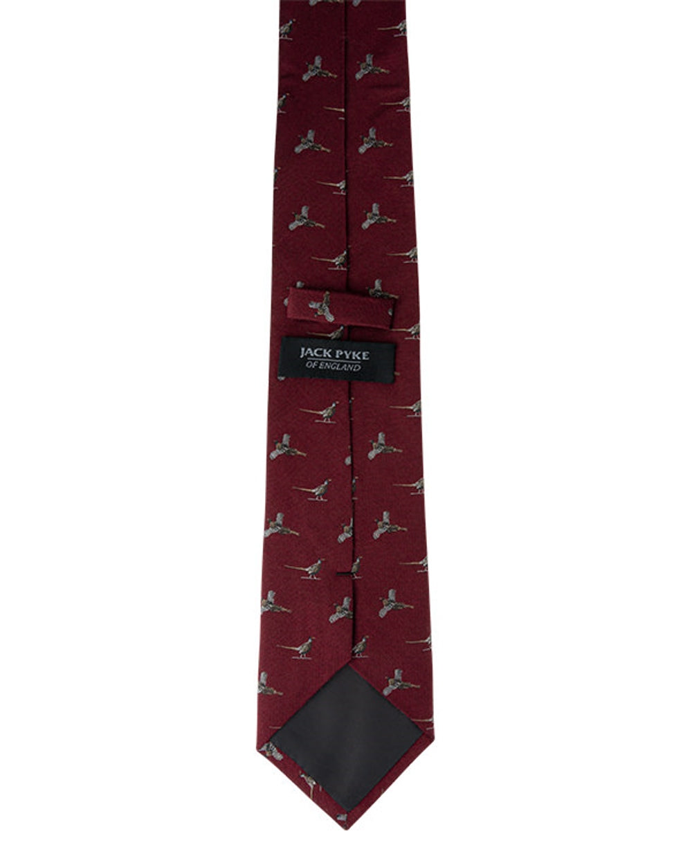 Burgundy coloured Jack Pyke Silk Tie Pheasant on white background