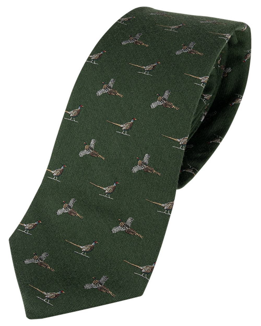Green coloured Jack Pyke Silk Tie Pheasant on white background