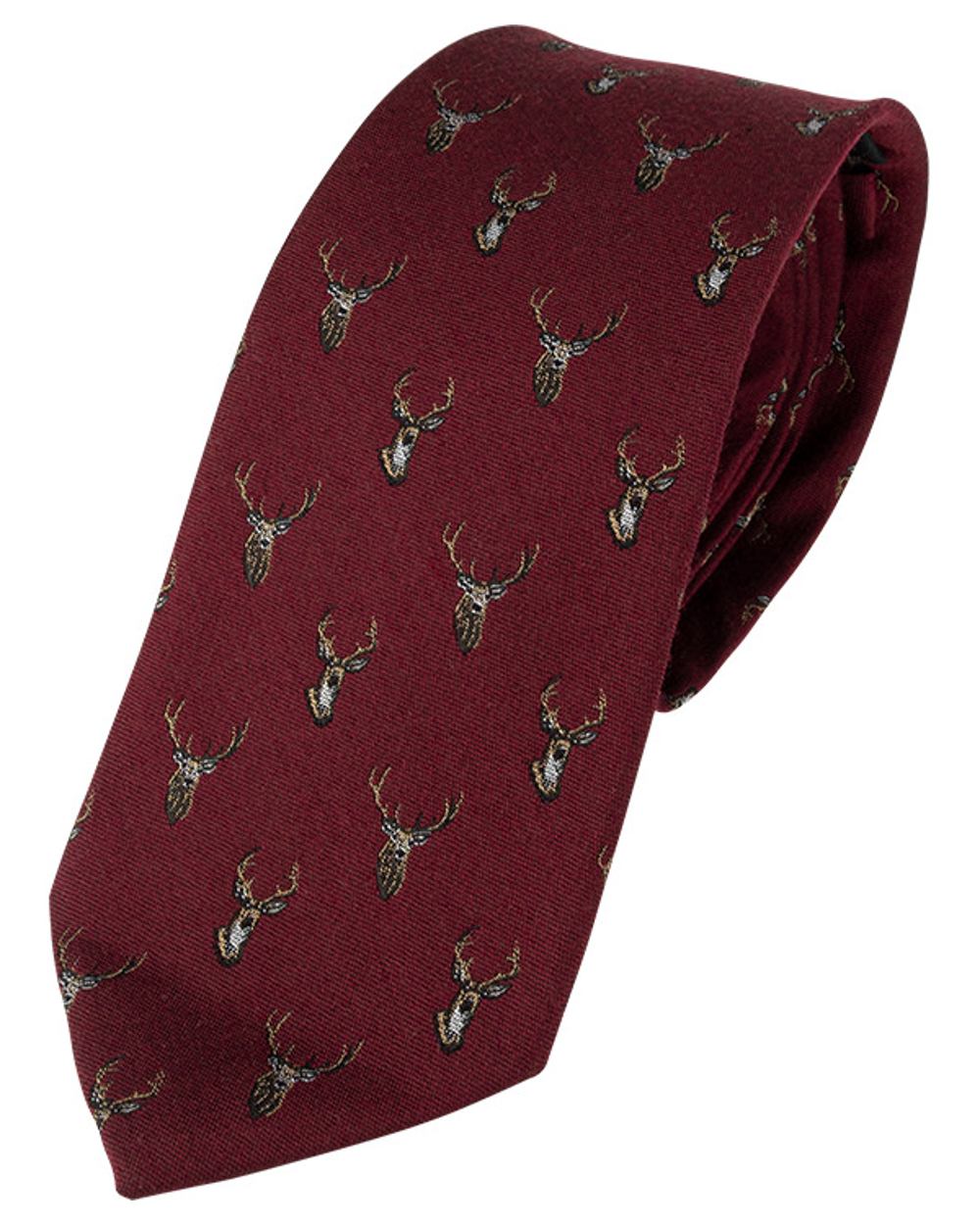 Burgundy coloured Jack Pyke Silk Tie Stag on white background