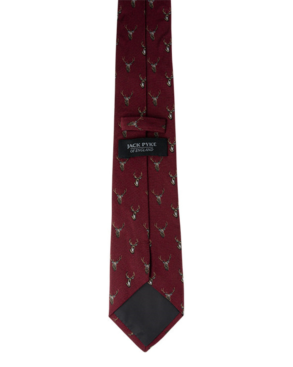 Burgundy coloured Jack Pyke Silk Tie Stag on white background