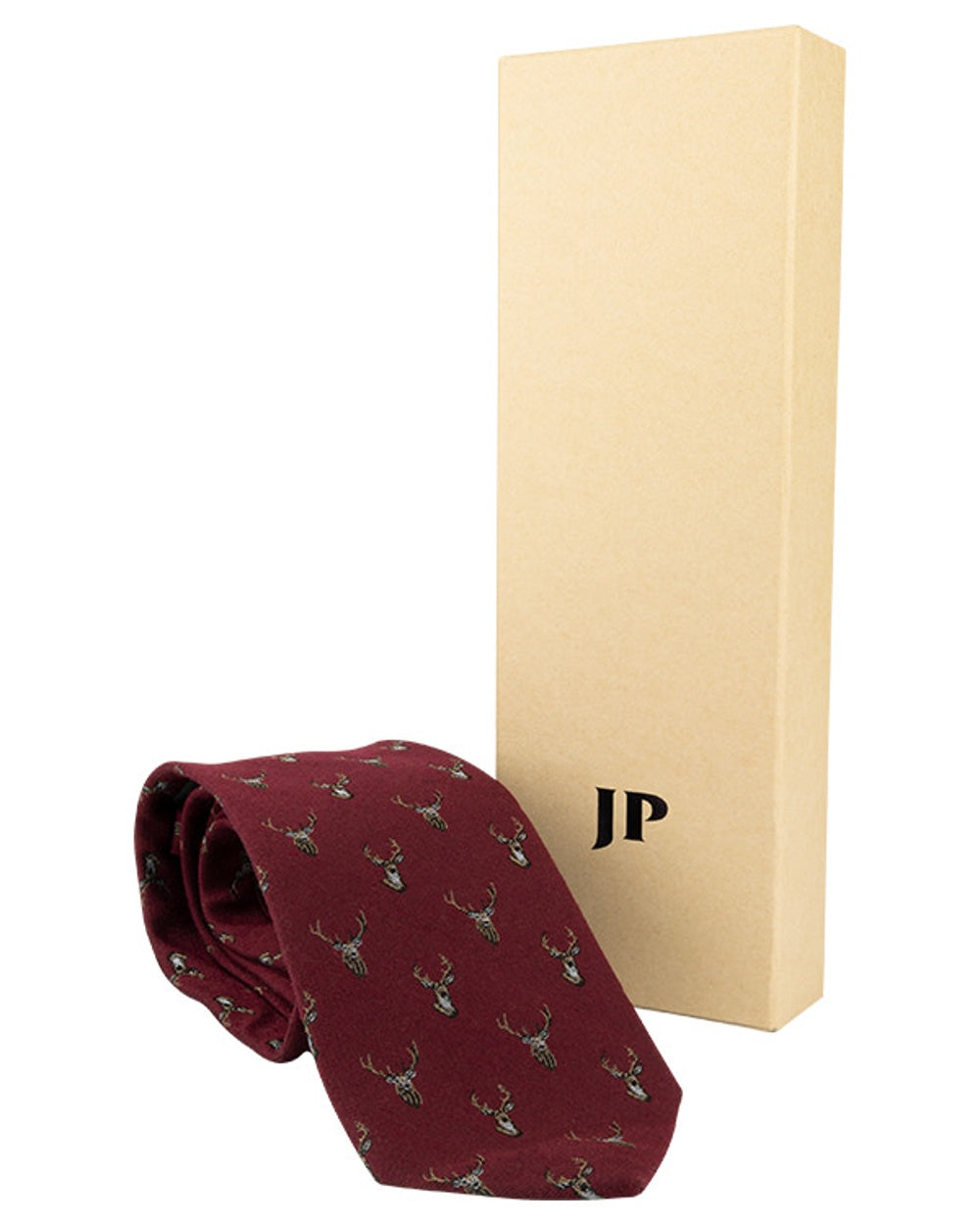 Burgundy coloured Jack Pyke Silk Tie Stag on white background