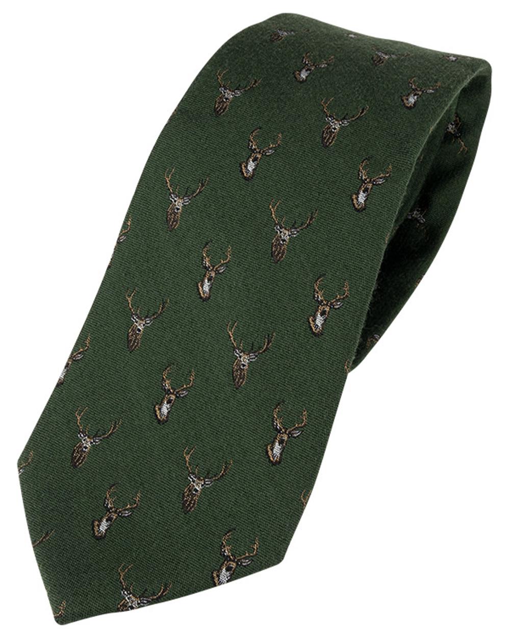 Green coloured Jack Pyke Silk Tie Stag on white background