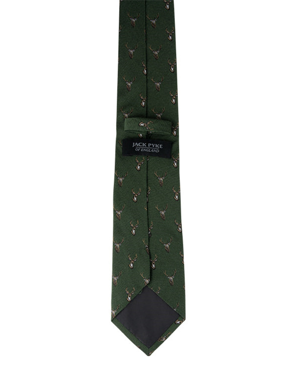 Green coloured Jack Pyke Silk Tie Stag on white background