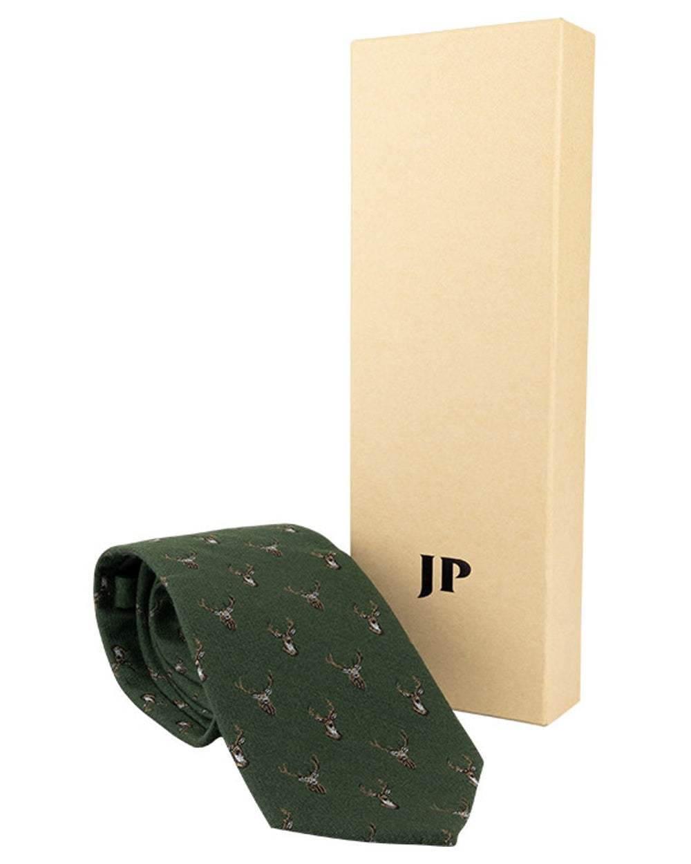 Green coloured Jack Pyke Silk Tie Stag on white background