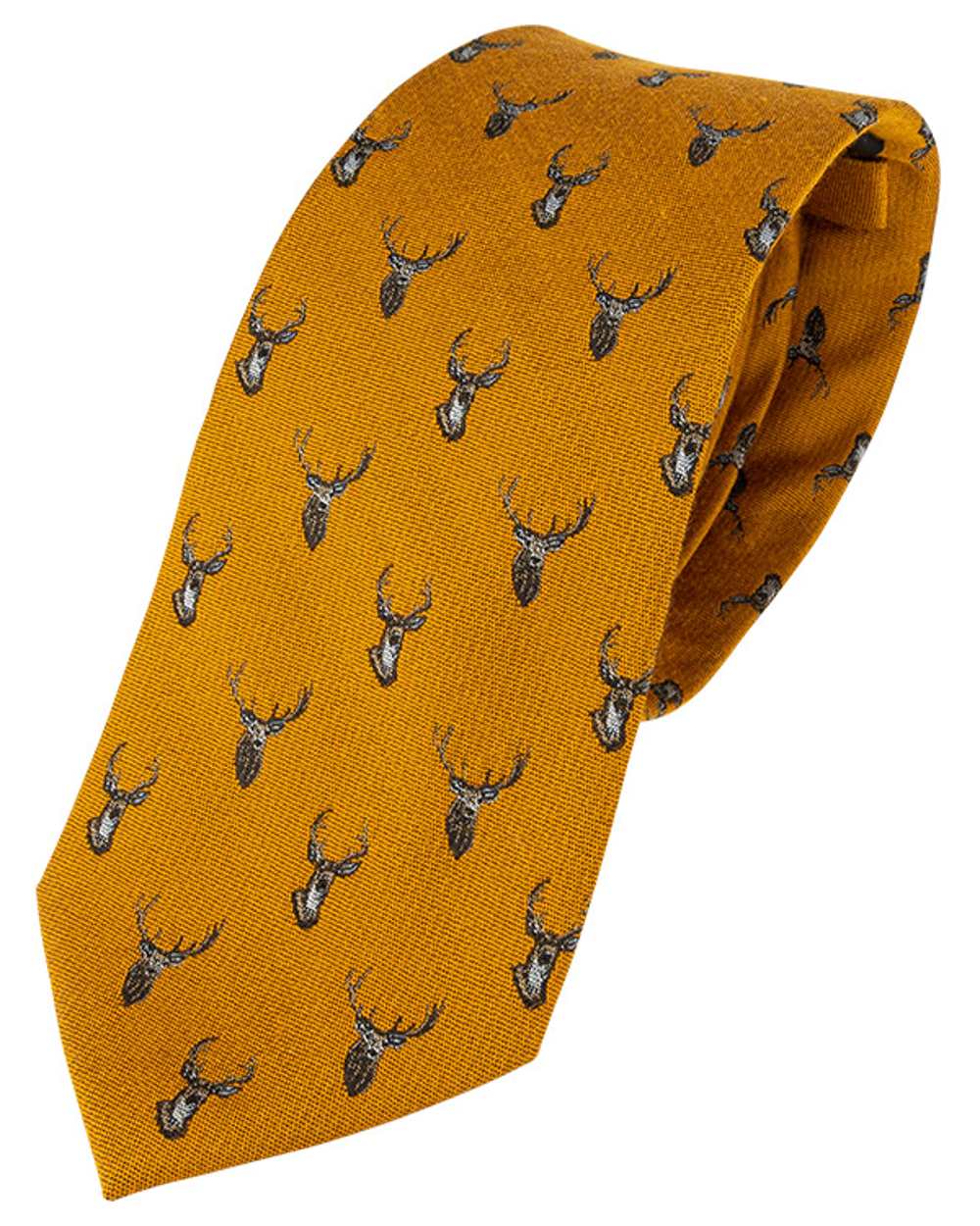Mustard coloured Jack Pyke Silk Tie Stag on white background