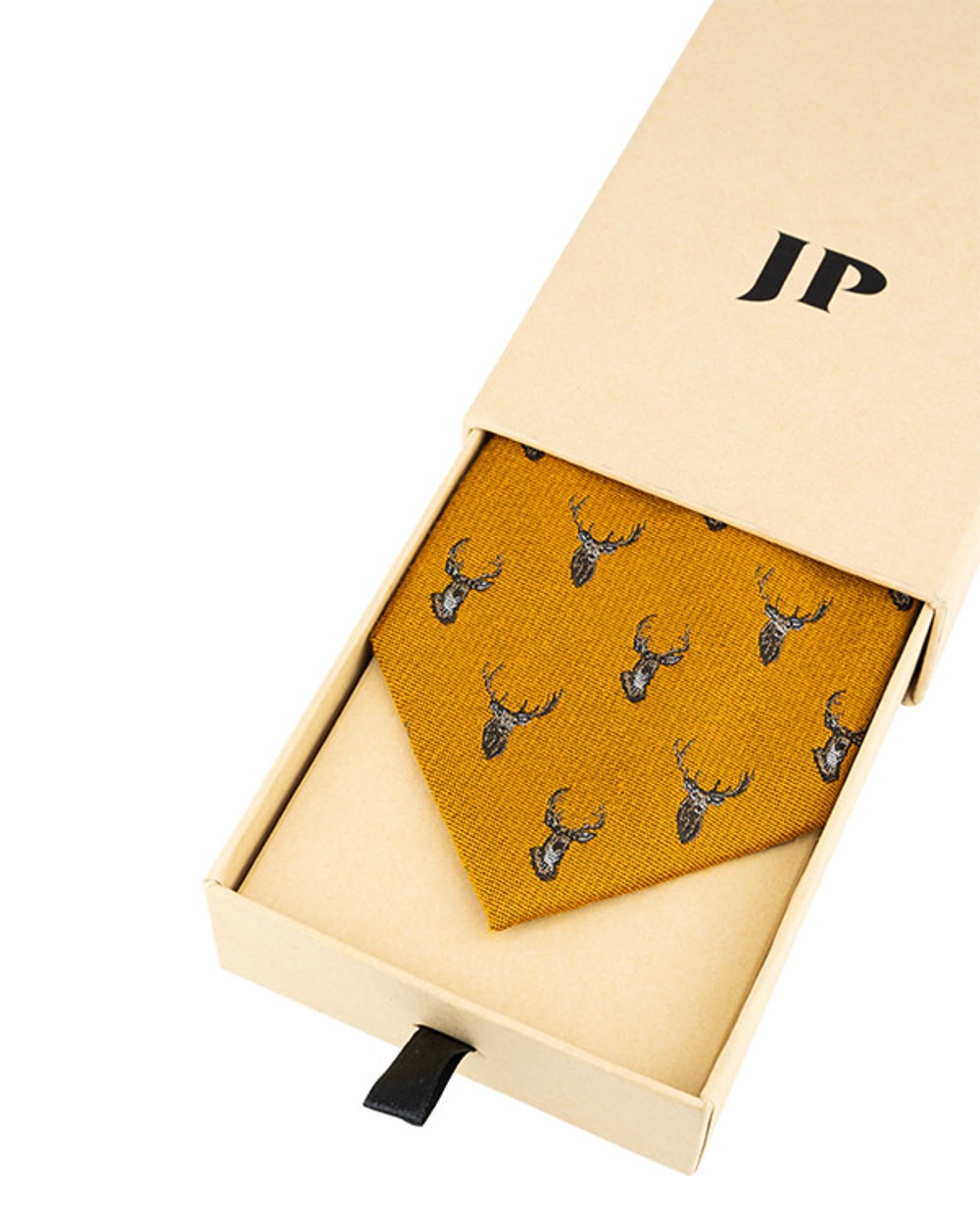 Mustard coloured Jack Pyke Silk Tie Stag on white background