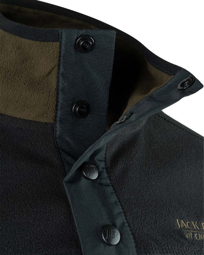 Dark Olive coloured Jack Pyke Snap Neck Fleece Top on White Background 