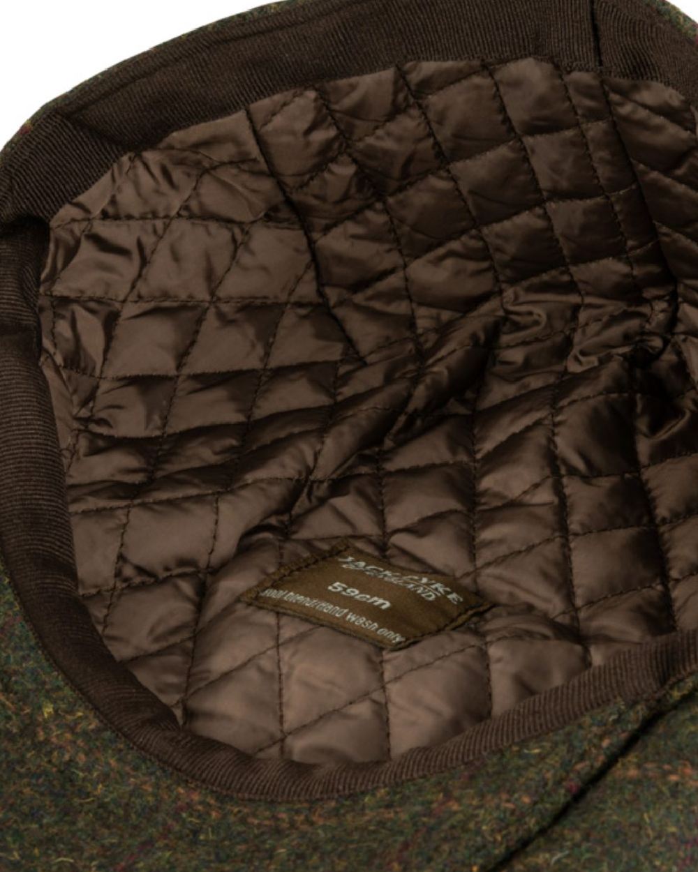 Dark Olive Coloured Jack Pyke Wool Blend Tweed Flat Cap On A White Background