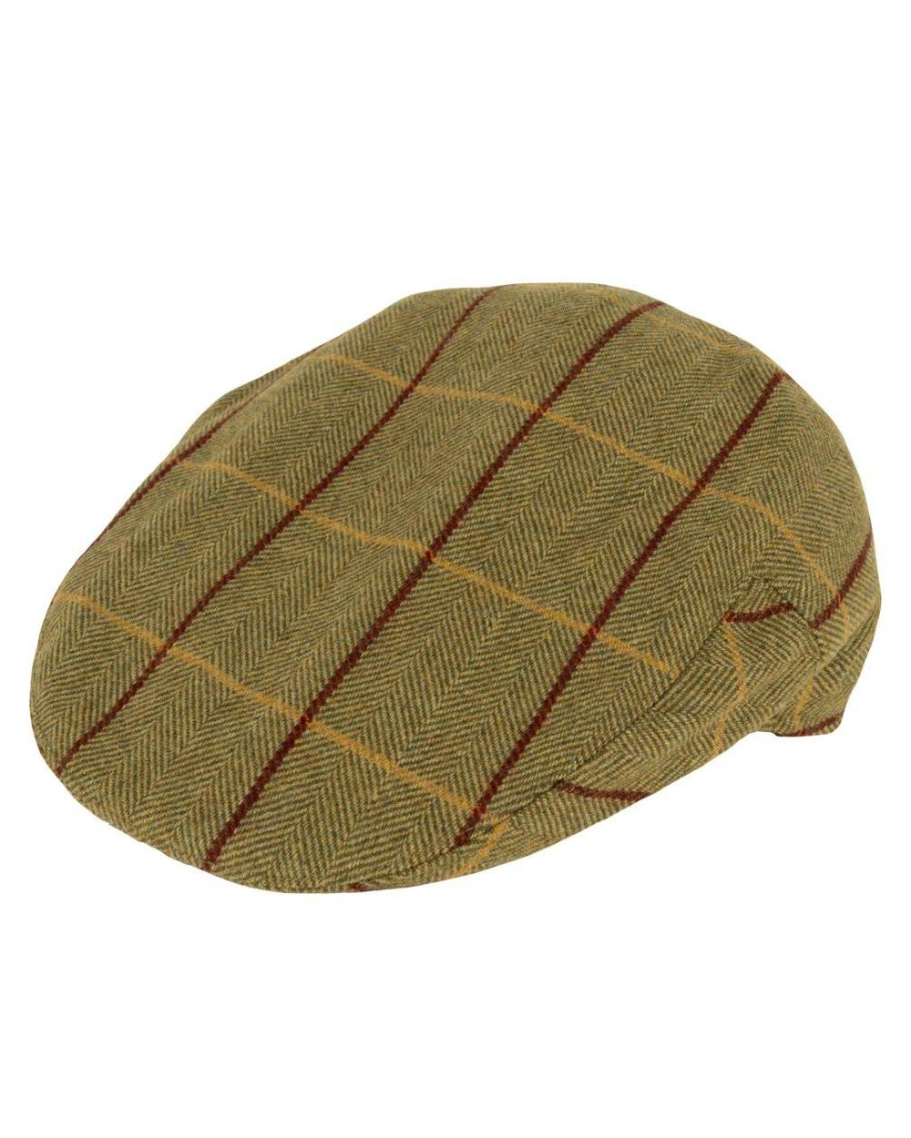 Tweed Green Coloured Jack Pyke Wool Blend Tweed Flat Cap On A White Background