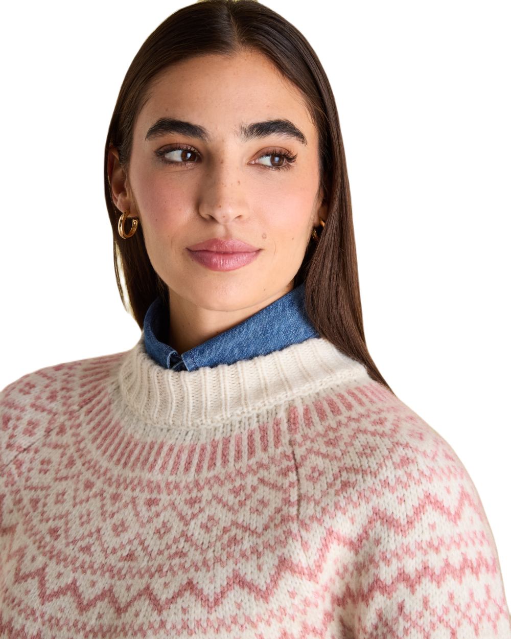 Cream Coloured Joules Charlotte Crew Neck Fair Isle Jumper On A White Background