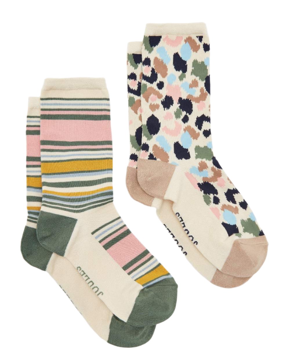 Cream Leopard Coloured Joules Everyday 2 Pack Socks On A White Background