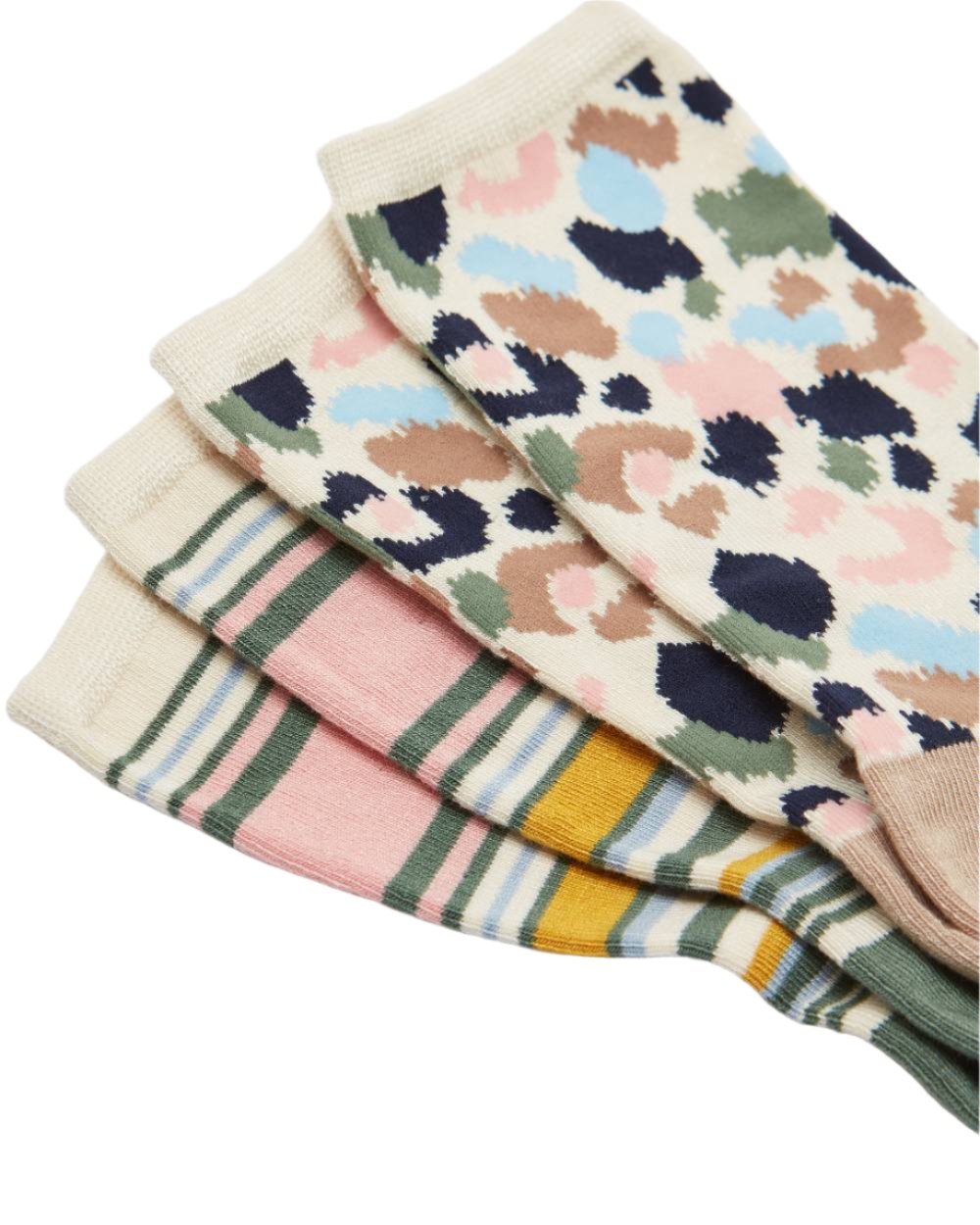 Cream Leopard Coloured Joules Everyday 2 Pack Socks On A White Background