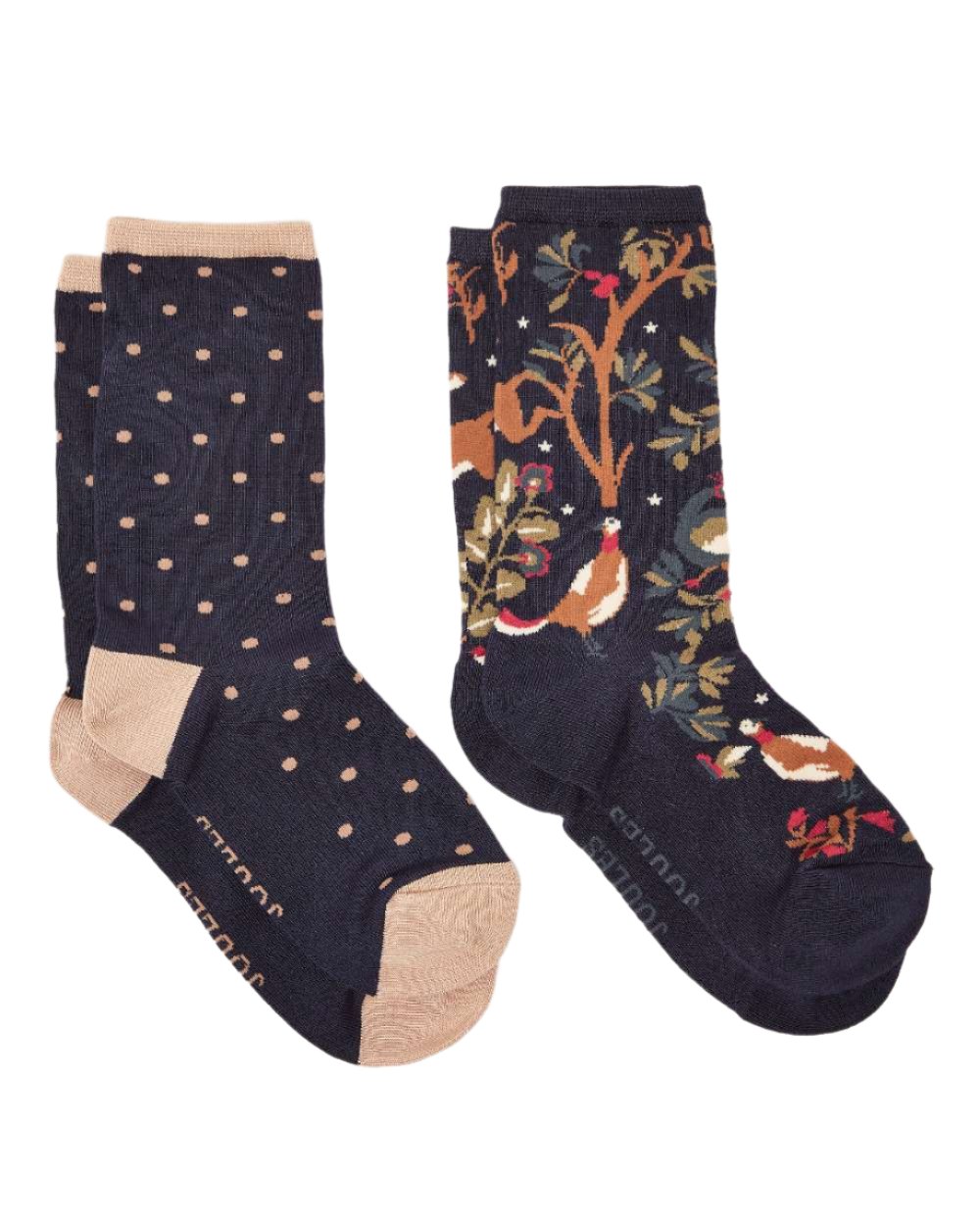 Navy Wood Coloured Joules Everyday 2 Pack Socks On A White Background