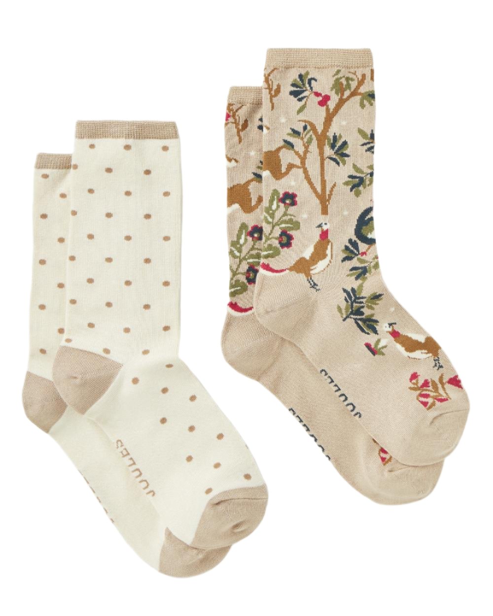 Neutral Wood Coloured Joules Everyday 2 Pack Socks On A White Background