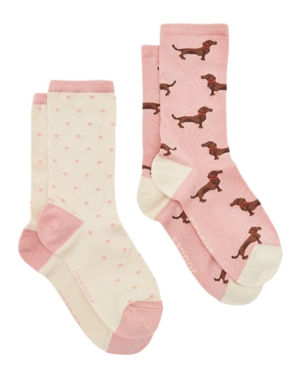 Pink Dog Coloured Joules Everyday 2 Pack Socks On A White Background