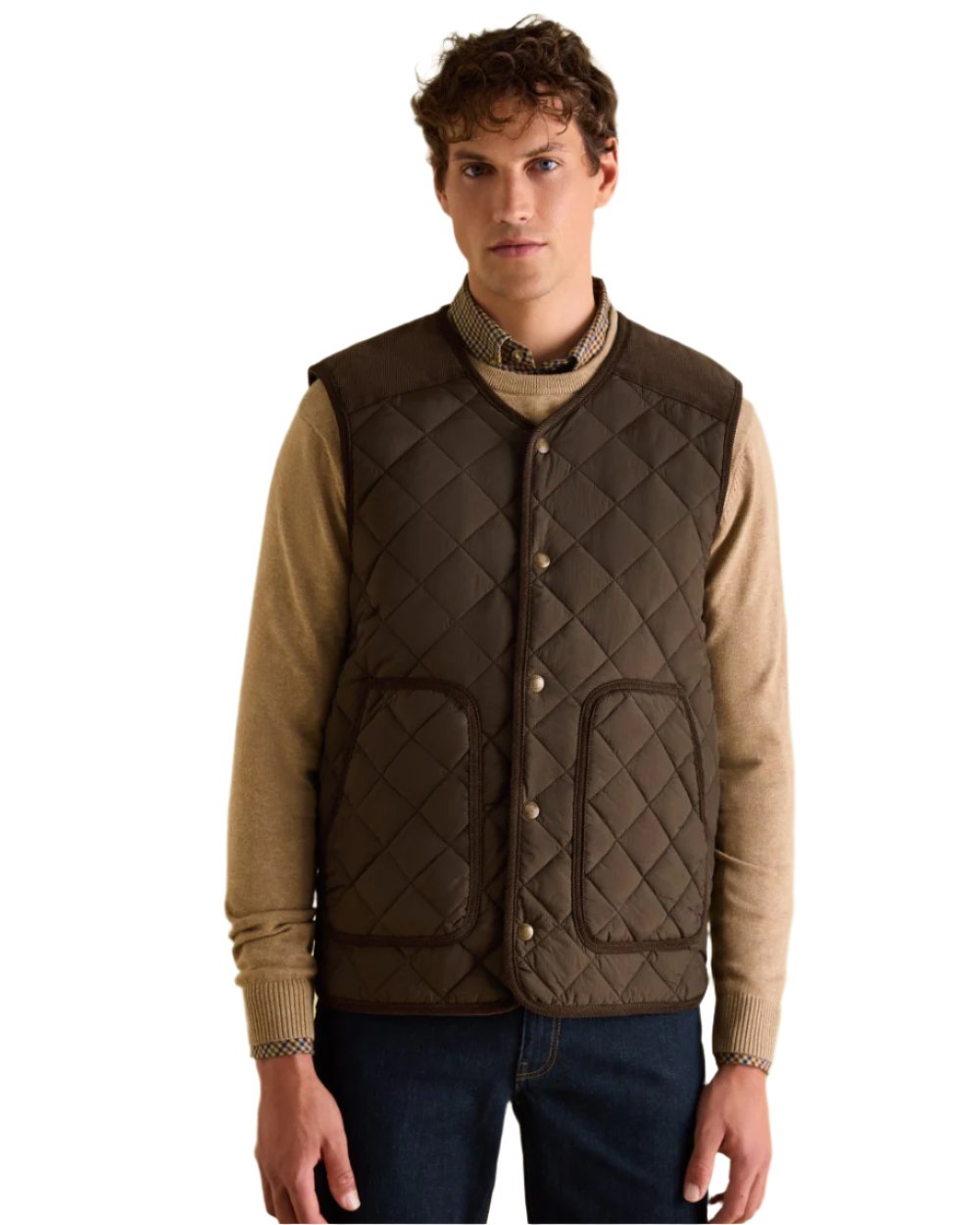 Brown Coloured Joules Gibson Quilted Lightweight Gilet On A White Background