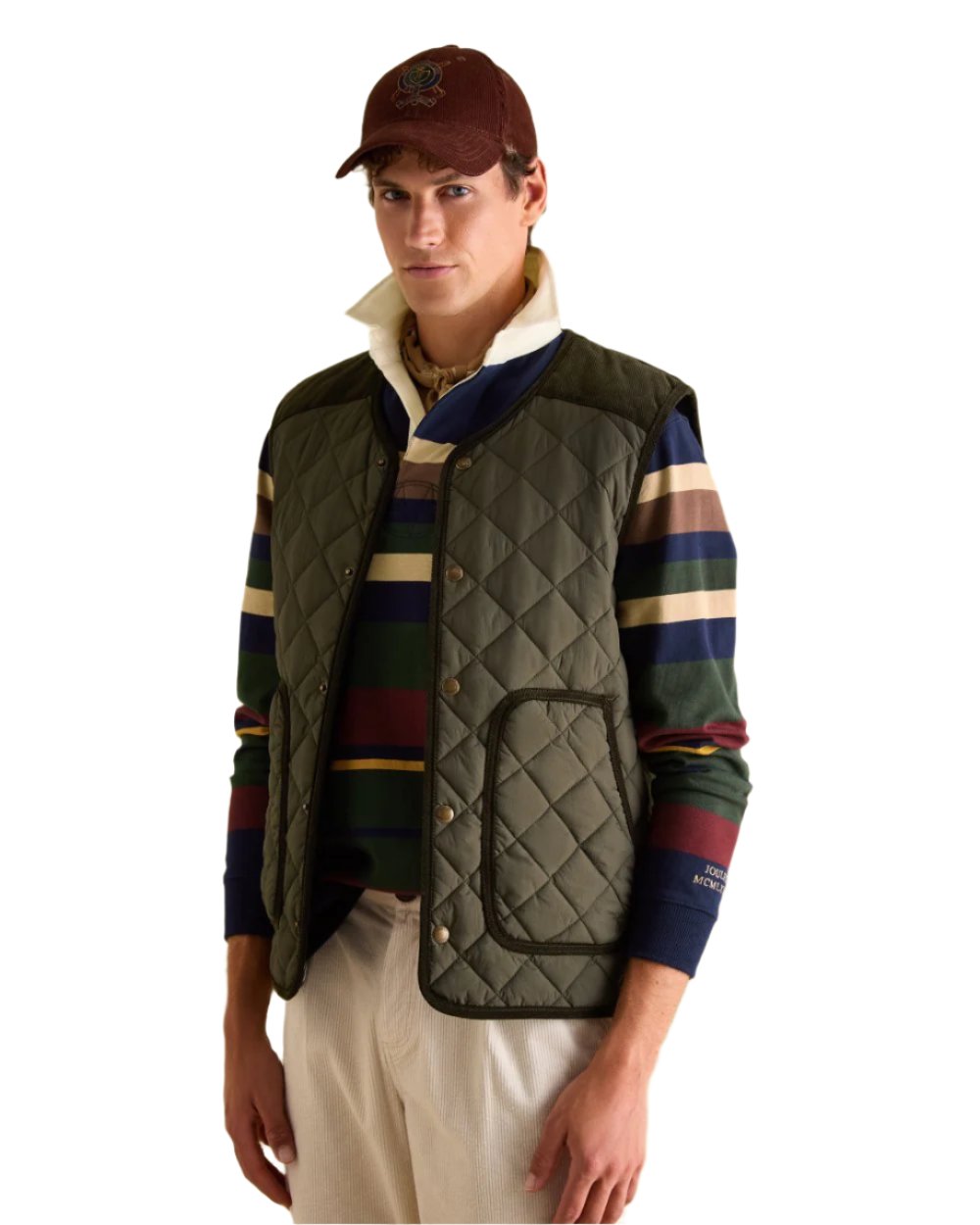 Green Coloured Joules Gibson Quilted Lightweight Gilet On A White Background