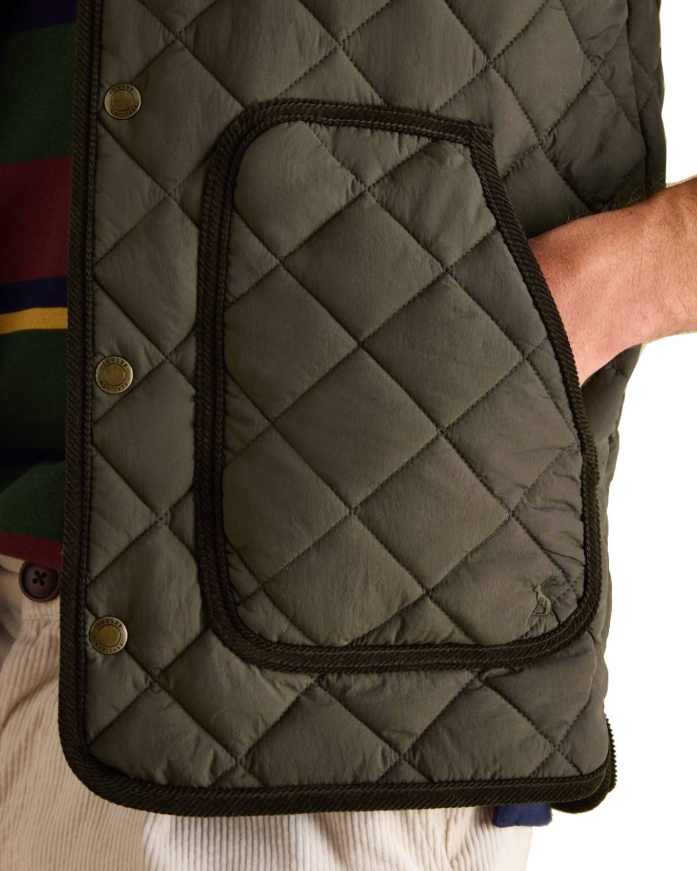 Green Coloured Joules Gibson Quilted Lightweight Gilet On A White Background