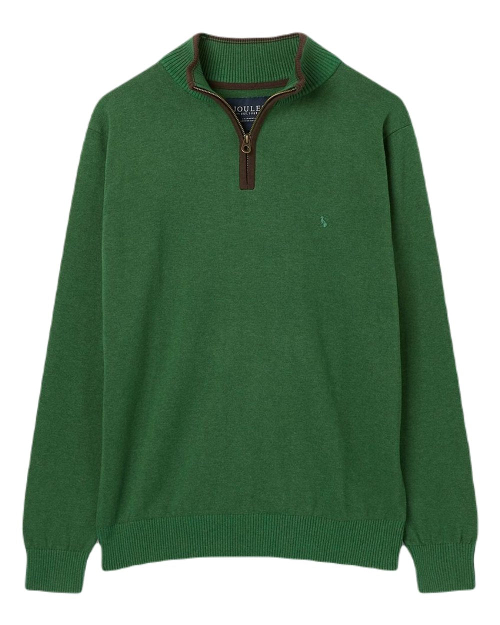 Dark Green Coloured Joules Hillside Quarter Zip Knit Jumper On A White Background