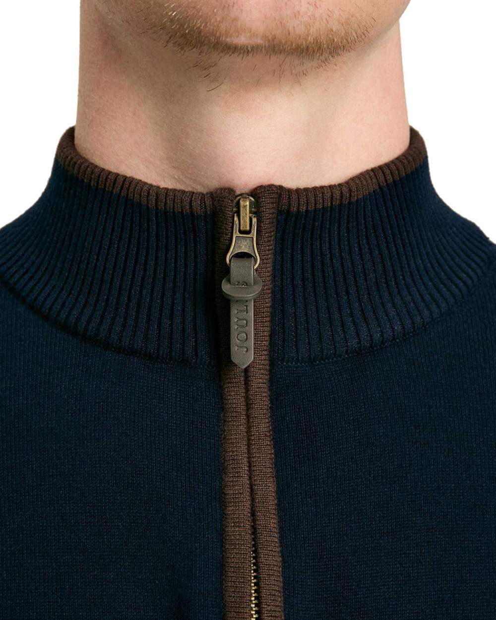 Navy Coloured Joules Hillside Quarter Zip Knit Jumper On A White Background