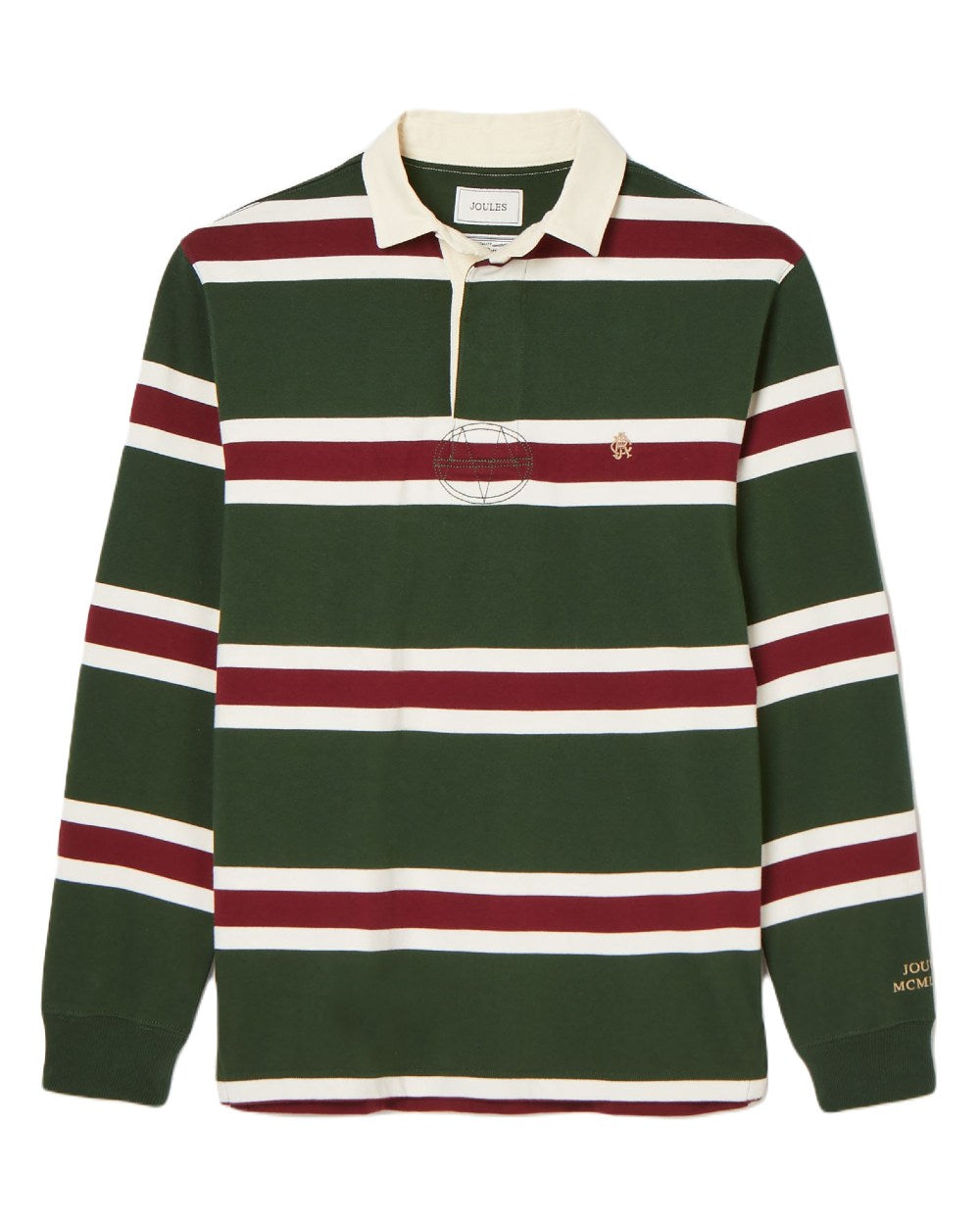Green Red Stripe Coloured Joules Onside Rugby Shirt On A White Background