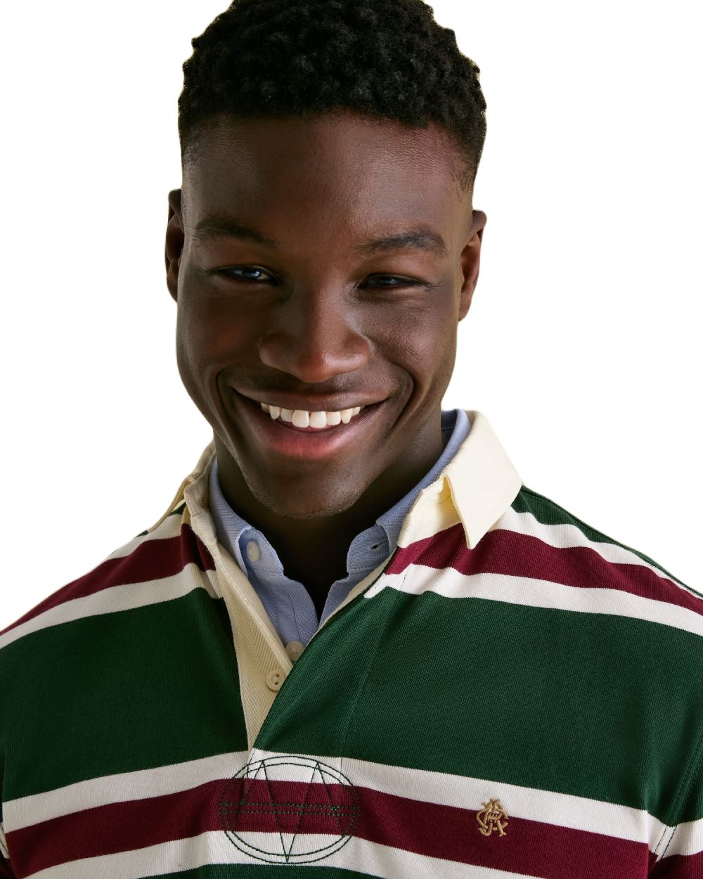 Green Red Stripe Coloured Joules Onside Rugby Shirt On A White Background