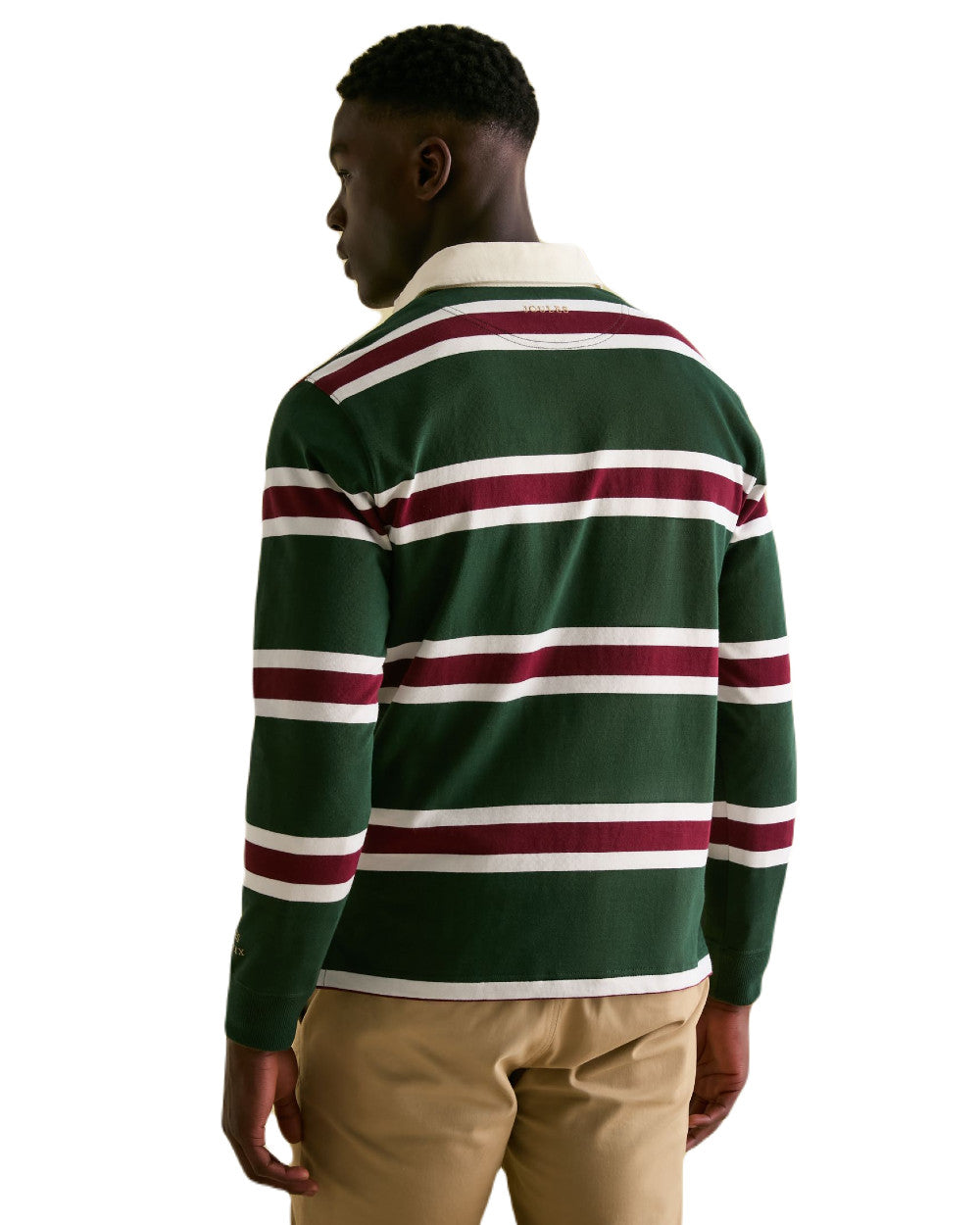 Green Red Stripe Coloured Joules Onside Rugby Shirt On A White Background