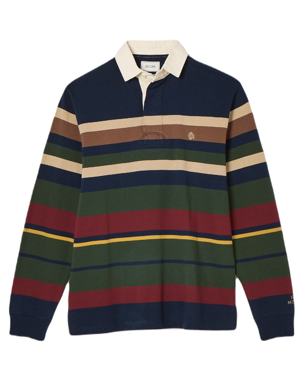 Multi Stripe Coloured Joules Onside Rugby Shirt On A White Background