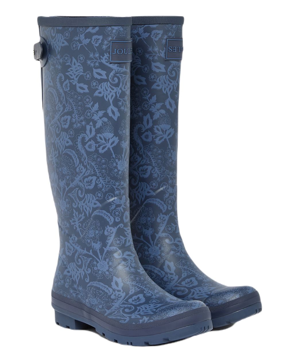 Navy Coloured Joules Print Adjustable Tall Wellies On A White Background