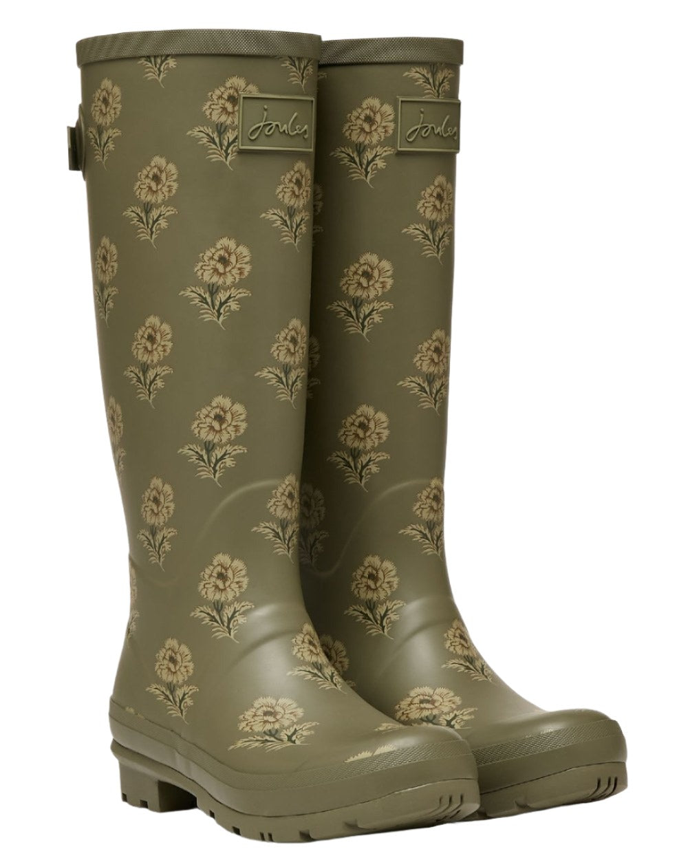 Green Floral Coloured Joules Printed Wellies On A White Background