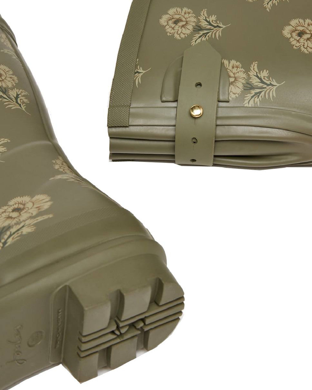 Green Floral Coloured Joules Printed Wellies On A White Background
