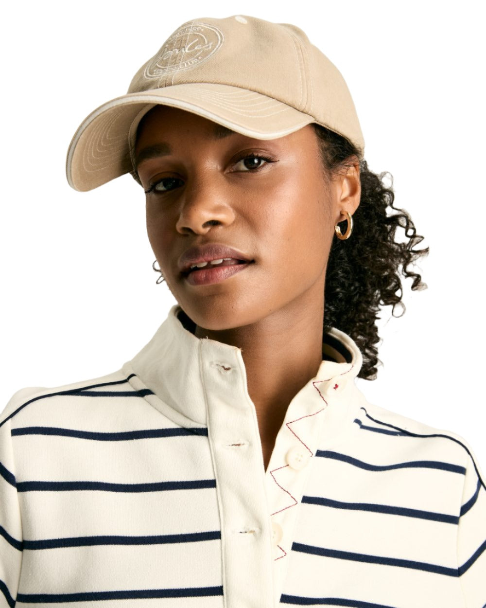 Navy Coloured Joules Southwold Button Down Striped Sweatshirt On A White Background