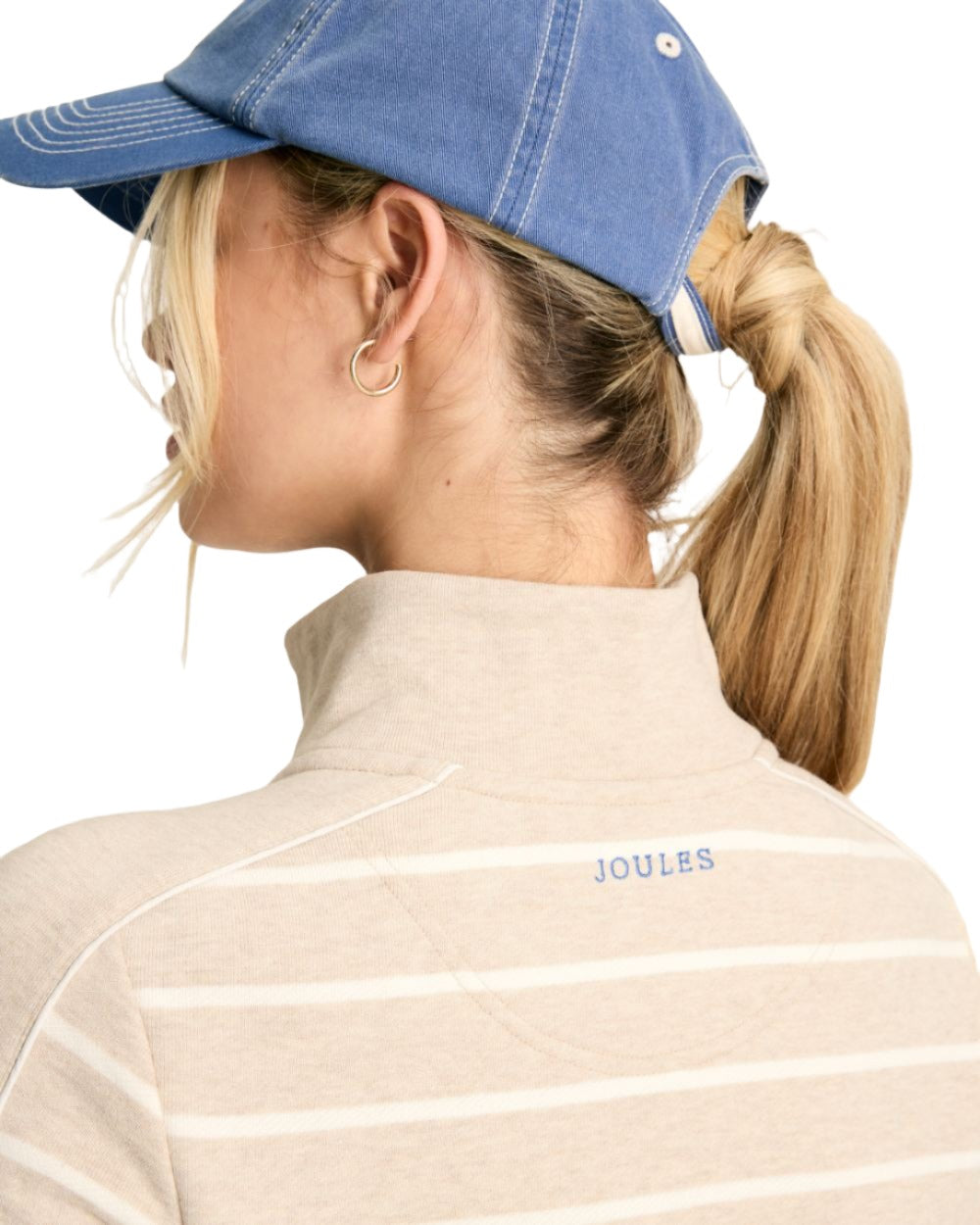 Oatmarl Coloured Joules Southwold Button Down Striped Sweatshirt On A White Background